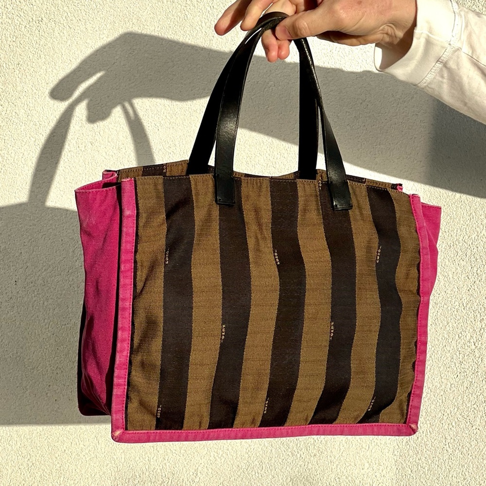 FENDI Fuchsia And Tobacco Pequin Stripe Canvas Bag - Picture 5 of 15